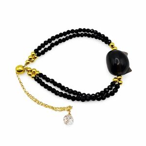 Cat | Black Spinel Gold Adjustable Bracelet
